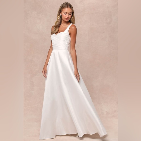 LULU’S Modern Affection White Taffeta Pleated Sleeveless Maxi Dress - Picture 5 of 5